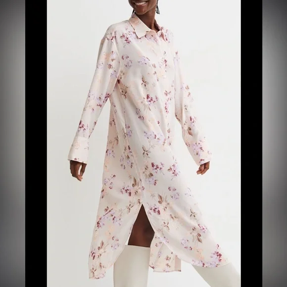 H&M shirt dress light pink florals  size large - Picture 3 of 7